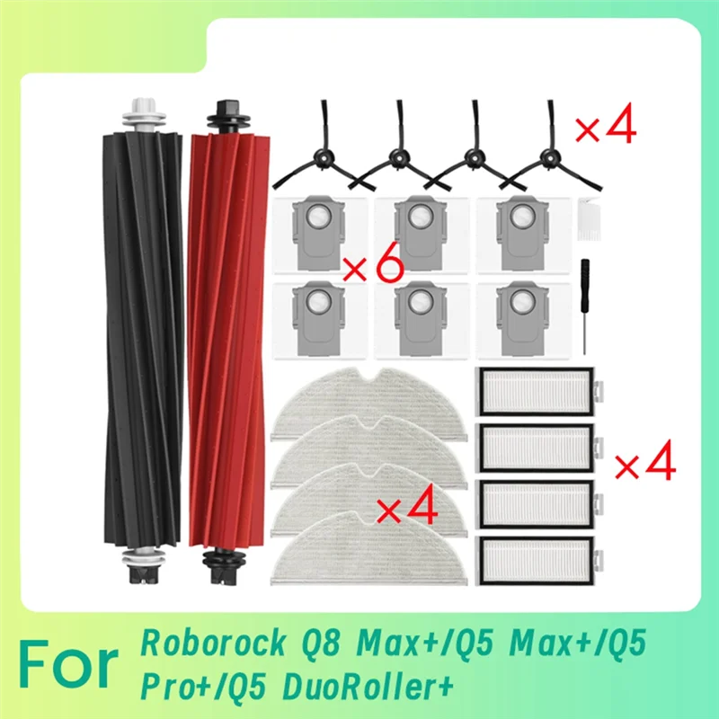Фото 【A26P】Аксессуары для робота-пылесоса Roborock Q8 Max+/Q5 Max+/Q5 Pro+/Q5 Duoroller+: роликовая и боковая щетки, фильтр, салфетка для влажной уборки, мешок для сбора пыли №1