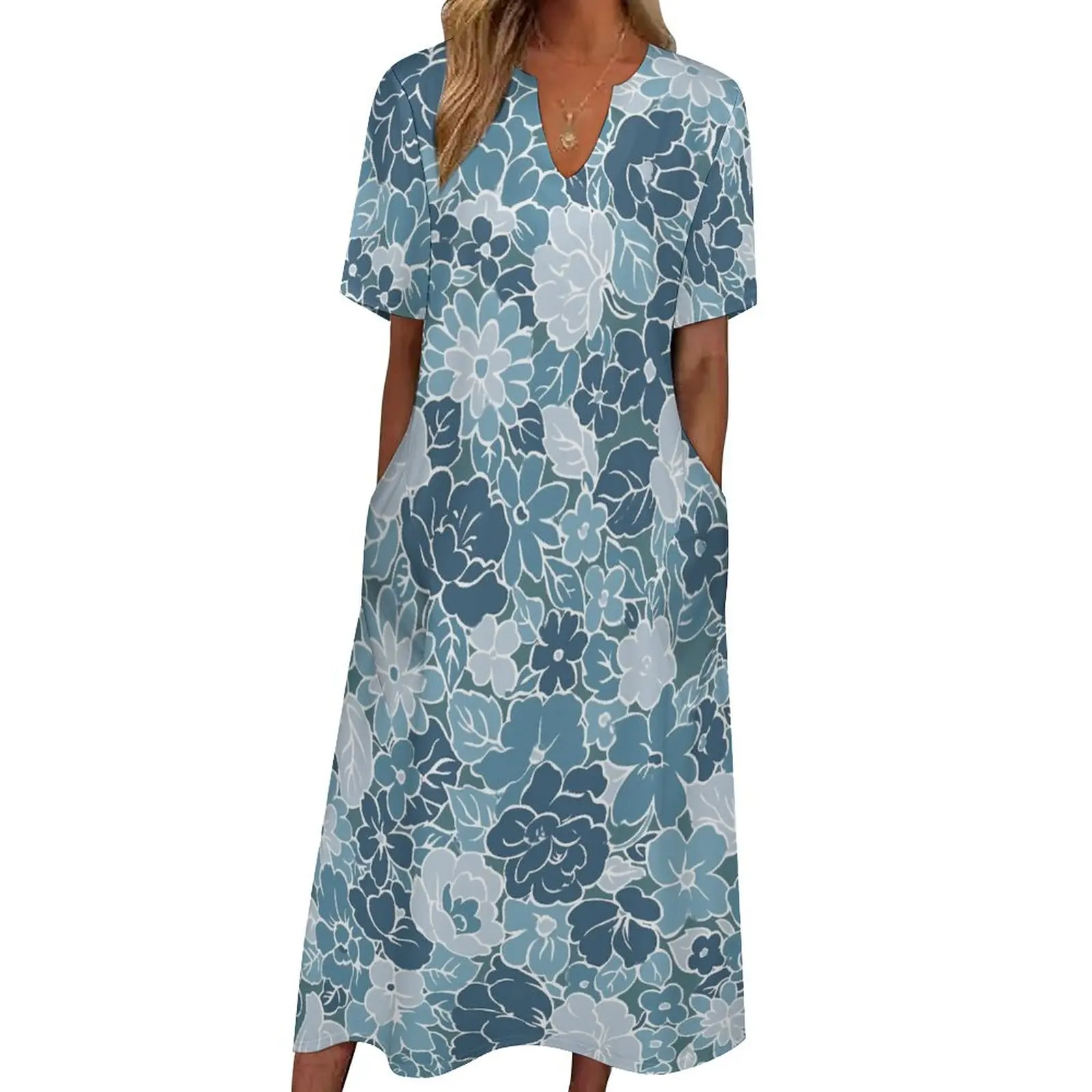 

Платье-макси с коротким рукавом и цветочным принтом