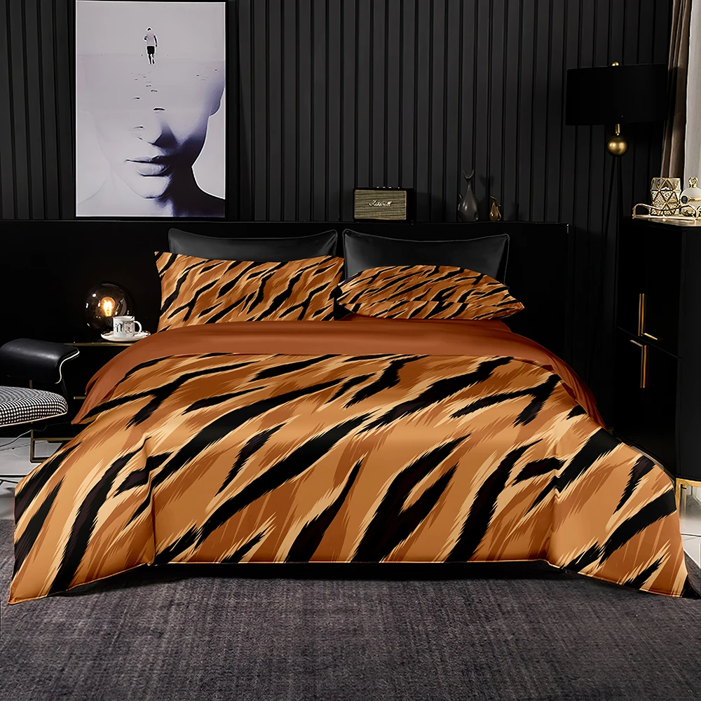 Light Brown Bedding Set African Style Duvet Cover Black White Strips Pattern 220x240 with Pillowcase for Queen King Size | Дом и сад