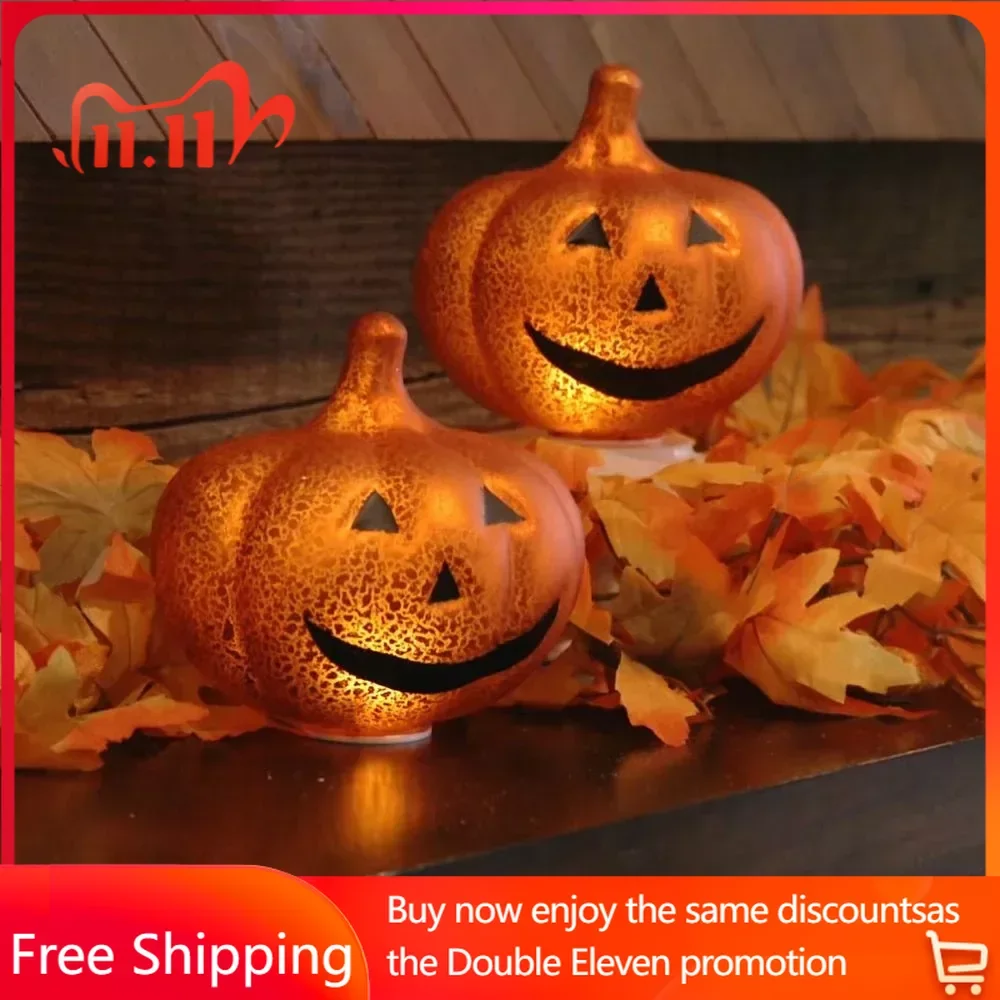 

Halloween Decoration Lights 6" Mercury Glass Jack-O-Lantern - Set of 2