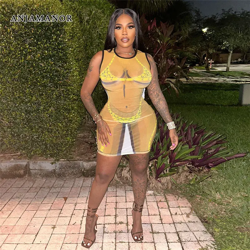 

Женское прозрачное Сетчатое мини-платье с 3D рисунком, в стиле ночного клуба