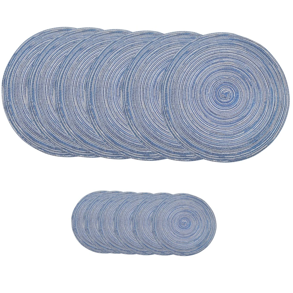

12Pcs Round Table Mat Woven Placemats Anti Slip Dining Table Mats Non-Slip Tableware Bowl Pads Kitchen Drink Cup Coasters