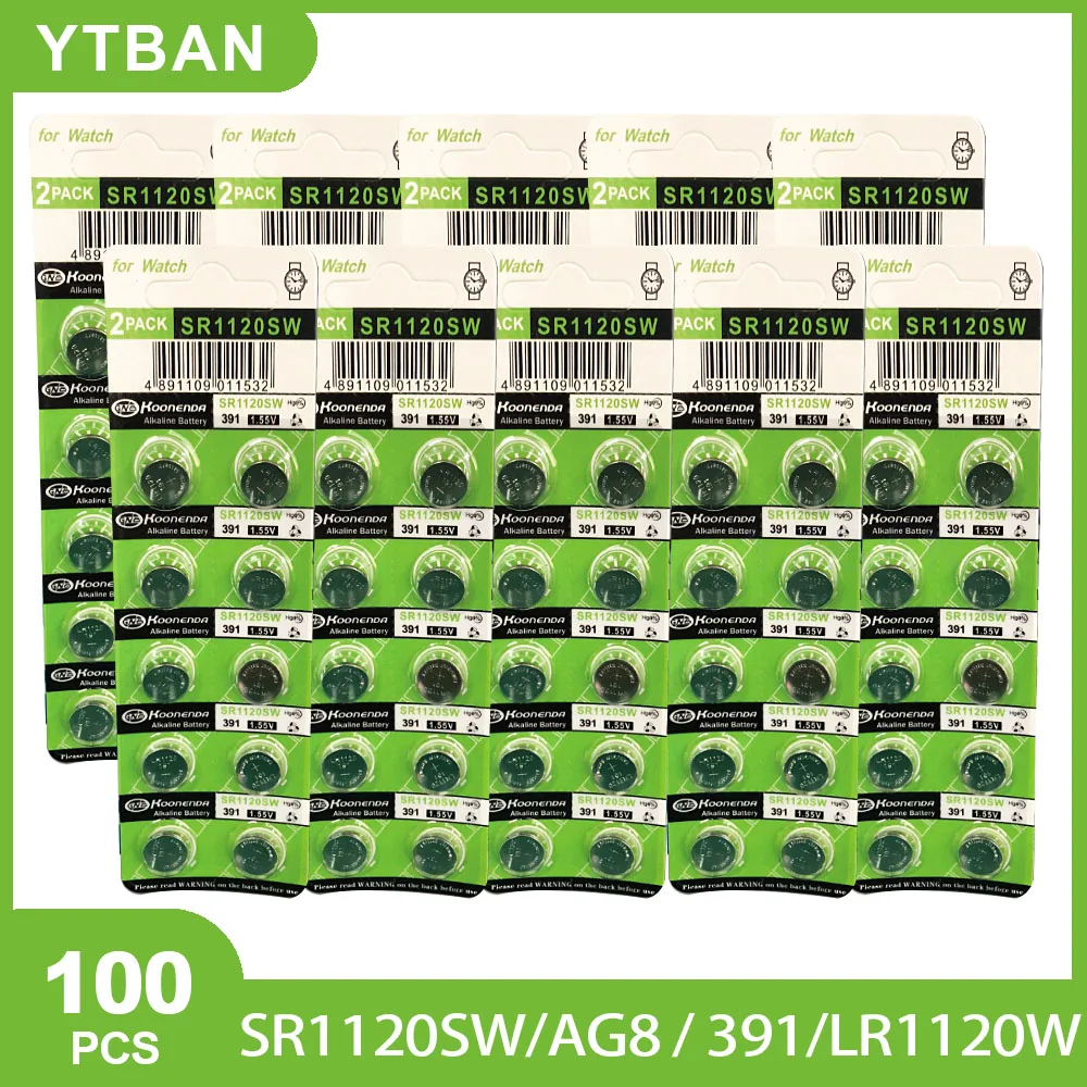 Батарейки AG8 LR1120 100 SR1120 R1120W CX191, 391 в, G8A 1,55 391A SR1120SW, батарейки для часов, игрушек, батарейки с дистанционным управлением, 191 шт.