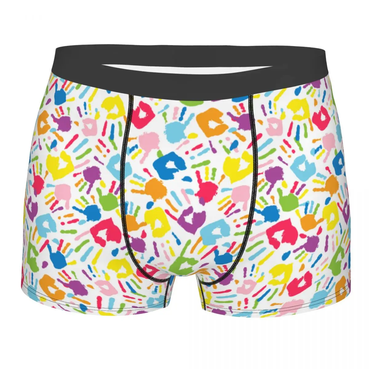

Men Boxer Shorts Panties Colorful Joyful Funny Hand Print Soft Underwear Homme Humor Underpants