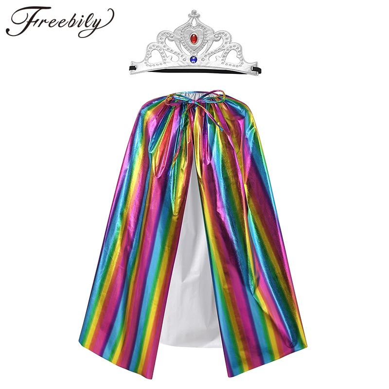

Women Girls Queen Princess Cosplay Prop Rhinestone Crown Headband with Cloak Halloween Roleplay Party Stage Performance Supplies