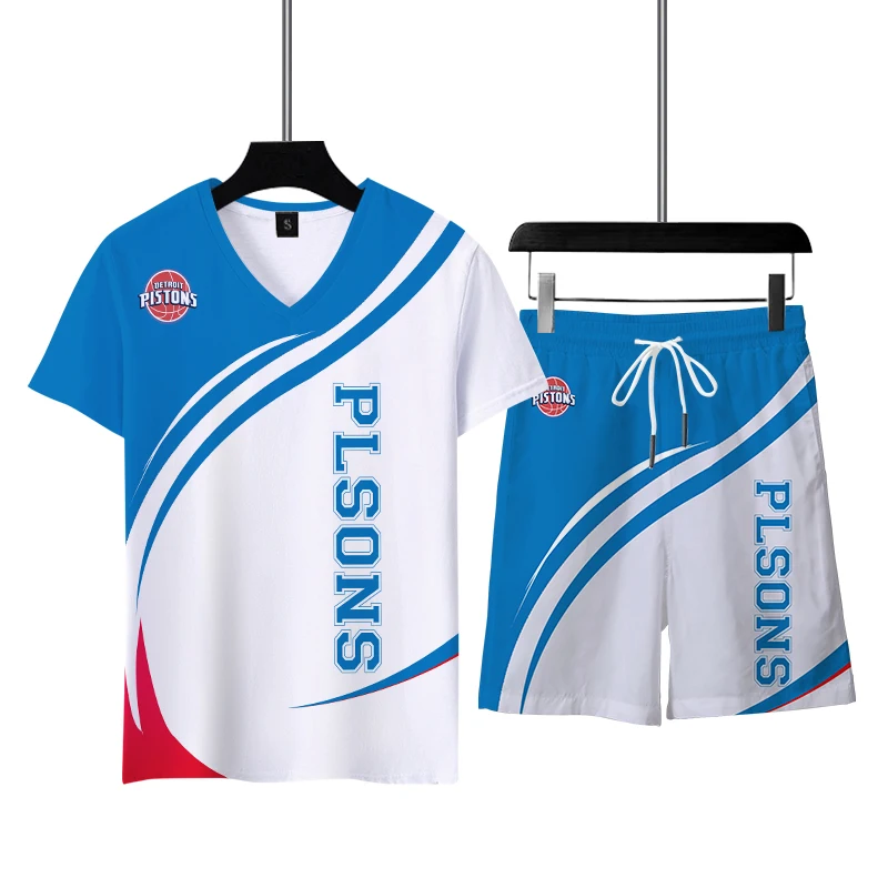 

New Spring/Summer Men's T-Shirt Casual Suit Letter 3D Printing Pattern Loose Casual Wear Short Sleeve Fashion Trend V-Neck Plus