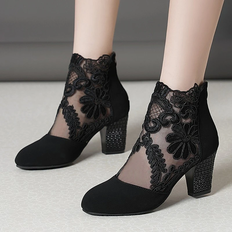 

Туфли-лодочки женские с открытым носком, пикантные сетчатые, высокий каблук, Европейская и американская мода, весна-лето 2023