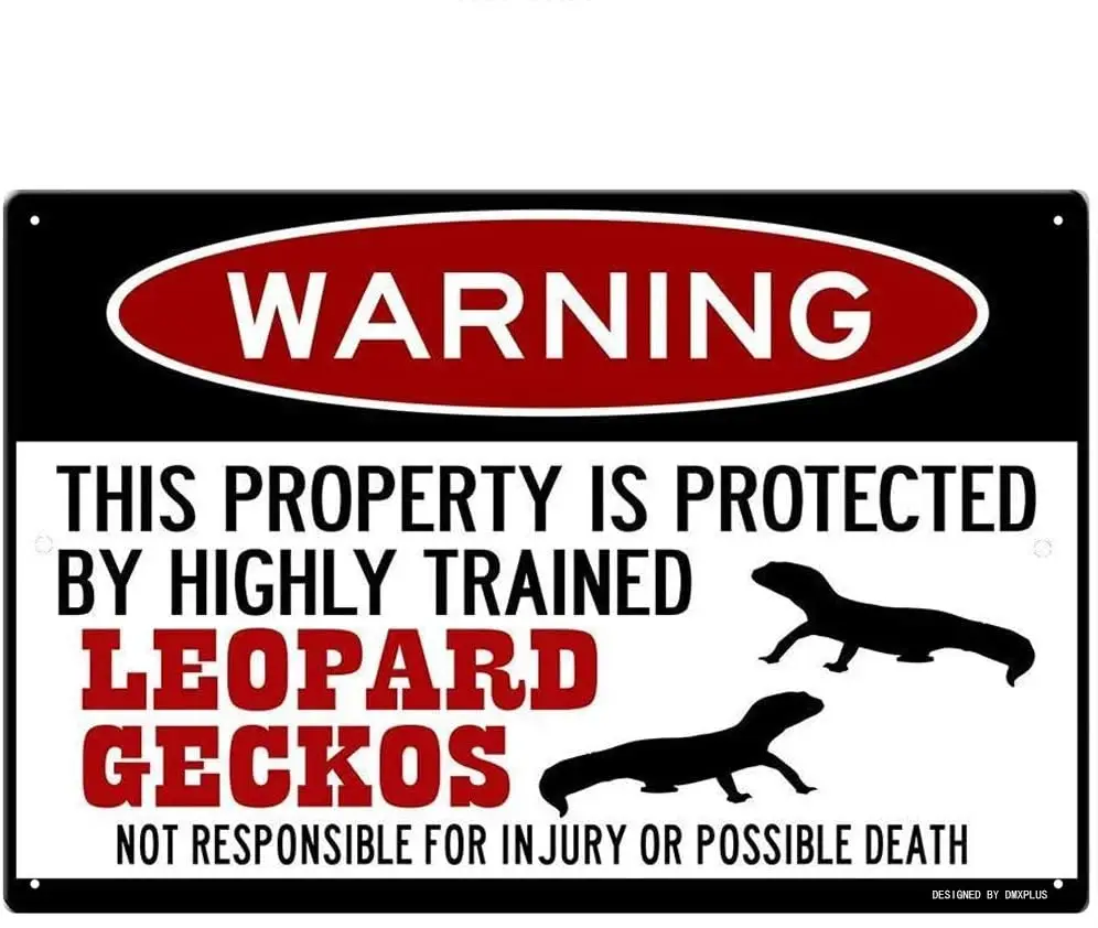 FemiaD Leopard Geckos Sign,Funny Metal Signs,Leopard Gecko Gift,Gecko Accessories, Warning Sign Pet Gift Aluminum  8 X 12