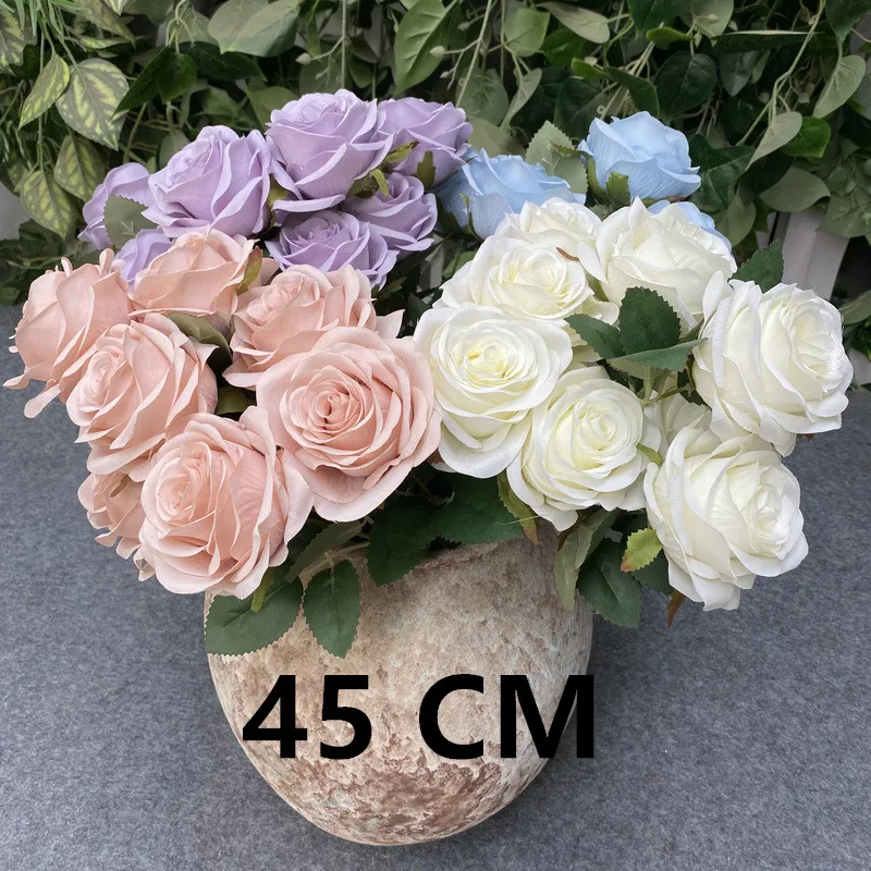 

High Quality 9 Heads 1 Bunch Camellia Rose Artificial Flower Bouquet Party Wedding Scene Showroom Home Decor Faux Flowers