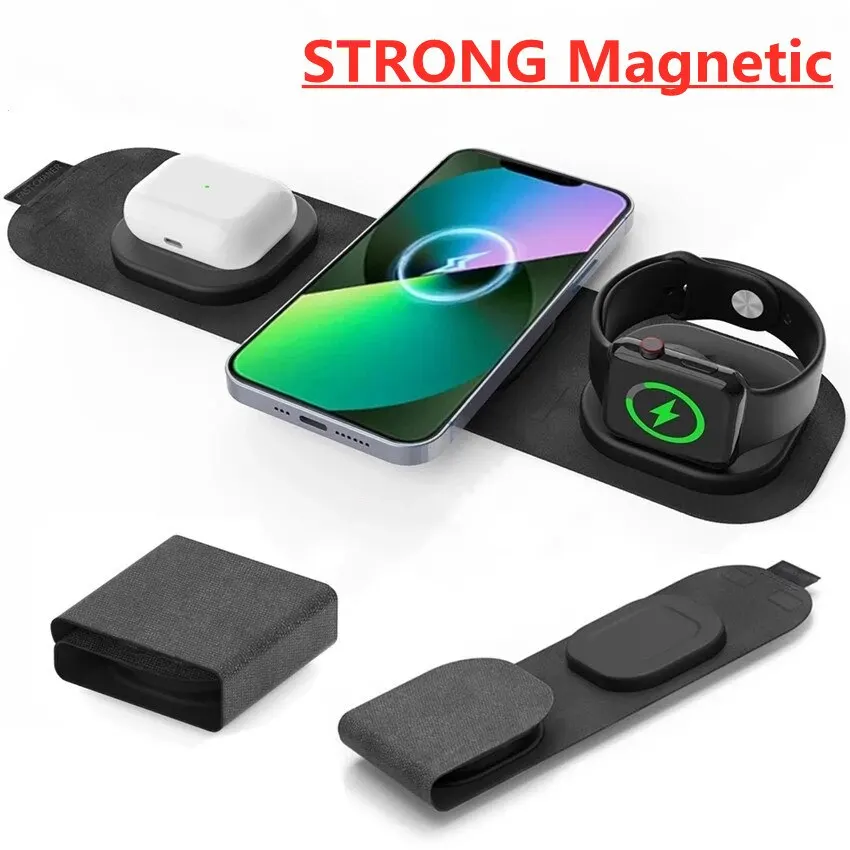 

Магнитная Беспроводная зарядная док-станция 3 в 1 для iPhone 14 13 12 Pro Max Apple Watch 8 7 Airpods, складная док-станция 15 Вт для быстрой зарядки