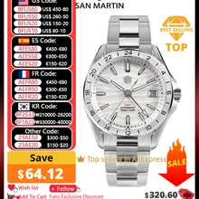 San Martin New 39mm Luxury Men's Business Dress GMT Watch NH34 Automatic Mechanical Date Windows Waterproof 100m Luminous SN0129