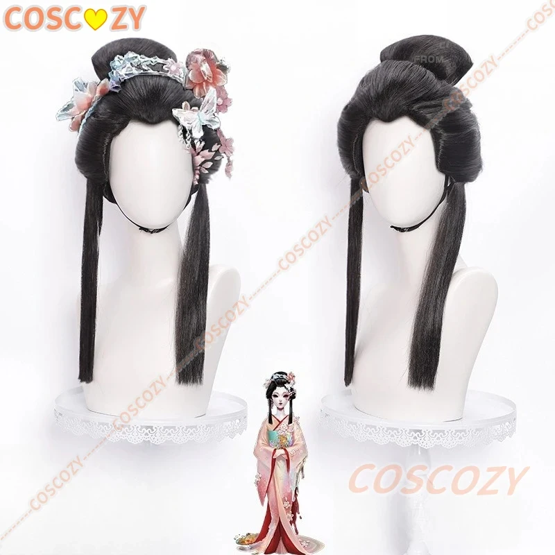 Фото Парик для косплея Geisha Michiko из Identity V, «Янтарные слезы», черный пучок, в старинном стиле, парик Ханьфу для женщин, девушек, мужчин, для вечеринок, бесплатная доставка №4