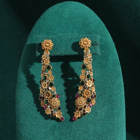 Винтажные красочные серьги с натуральным камнем, роскошные цветочные серьги для женщин, полые ювелирные изделия золотого цвета, тенденции 2025, высокое качество, новинка на Рождество