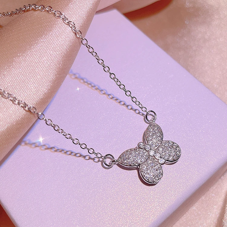 

Новое ожерелье для женщин, ожерелье с подвеской-бабочкой из блестящего циркония, роскошная женская бижутерия, свадебная цепочка до ключиц д...