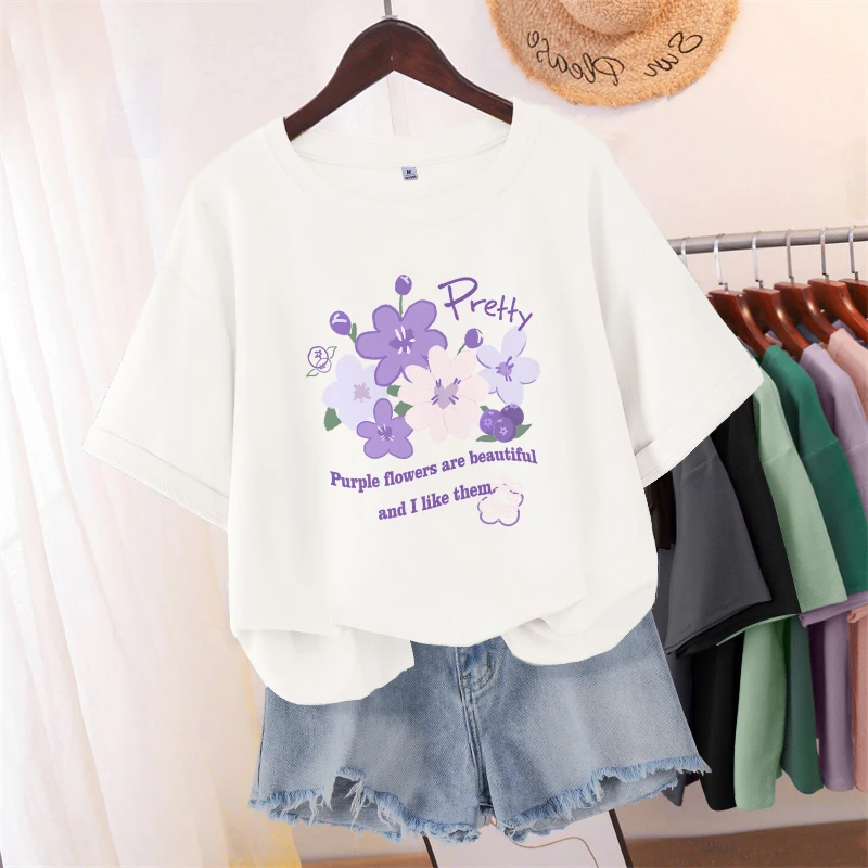 Новинка лета 2024 от KWV Zhenvis фиолетовая футболка из чистого хлопка с коротким