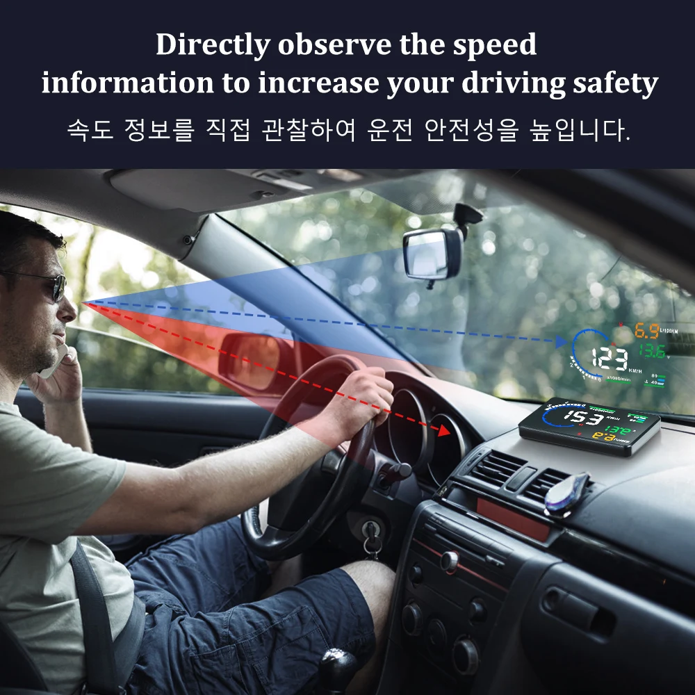 Дисплей на лобовое стекло A8 HUD OBD2 цифровой измеритель скорости для лобового