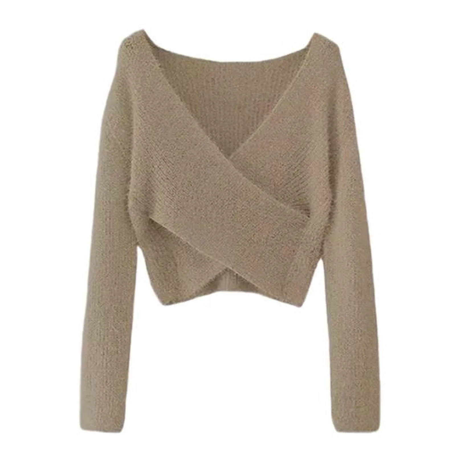 

Winter Warm Jumper Sweater Female Retro Korean Fashion Cropped Knitwear Tops Long Sleeve Knitted Pullover V-Neck Sweaters