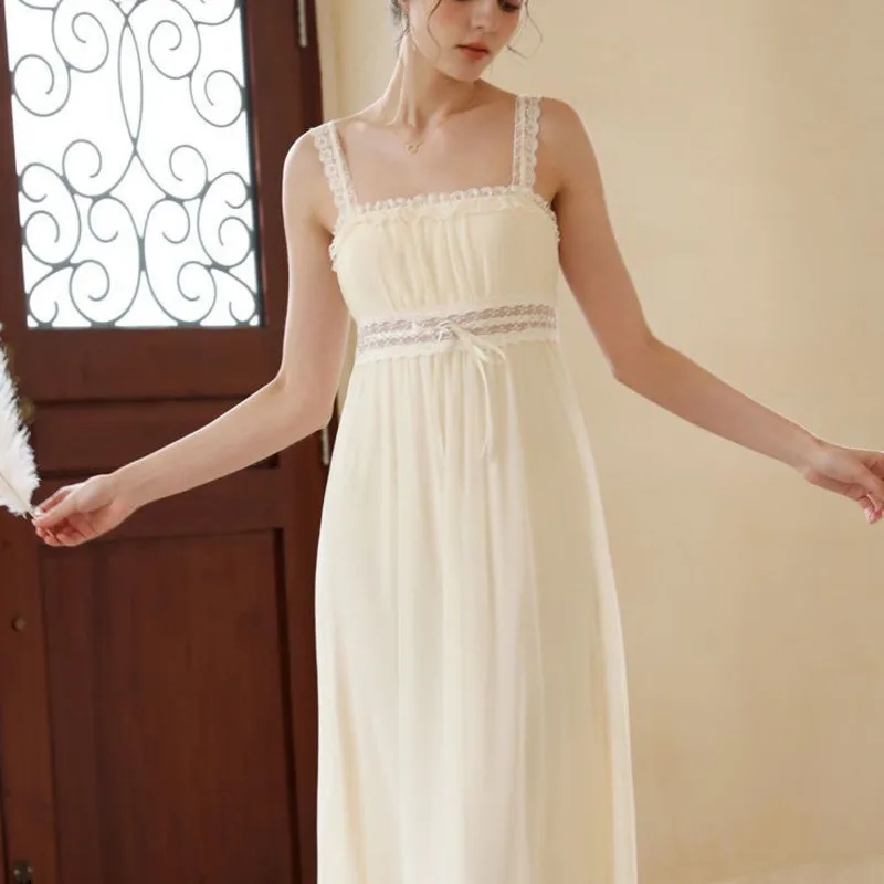 2pcs Nightgown Women Mesh Lace Lovely Sweet Nightdress Princess Nightgown Sleepwear Elegant Comfy Leisure Spring Sexy Sleepwear