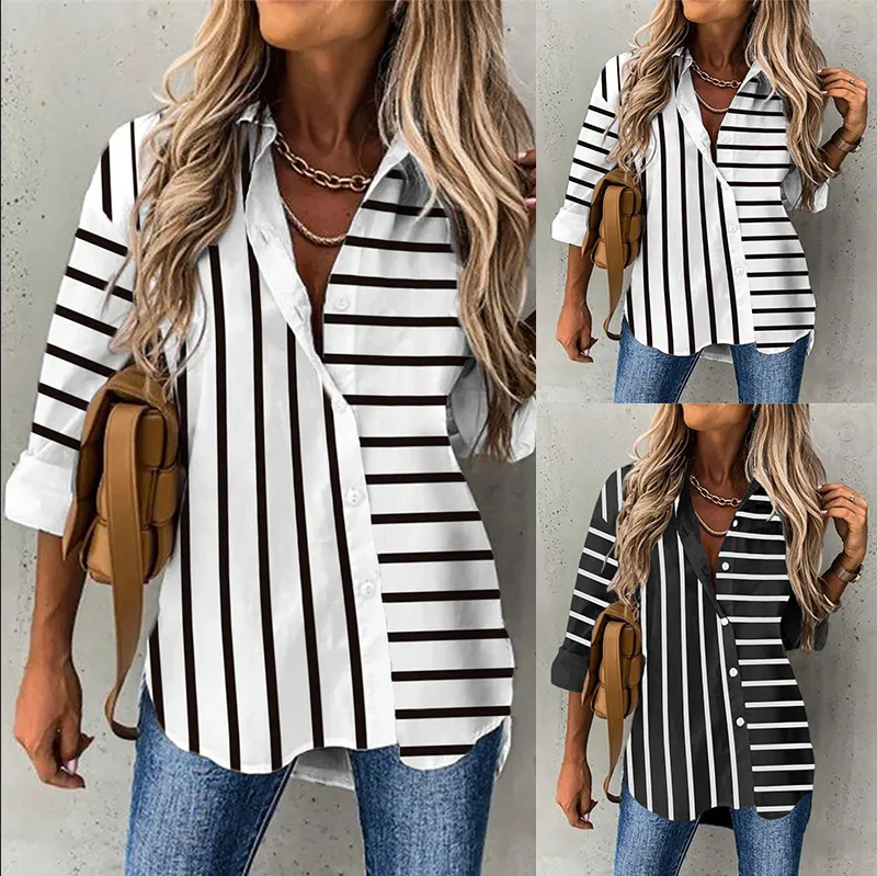 

Spring and Autumn Women's Casual Loose Stripe Long Sleeve Shirt Fashion Commuter Lady Top Female Shirts