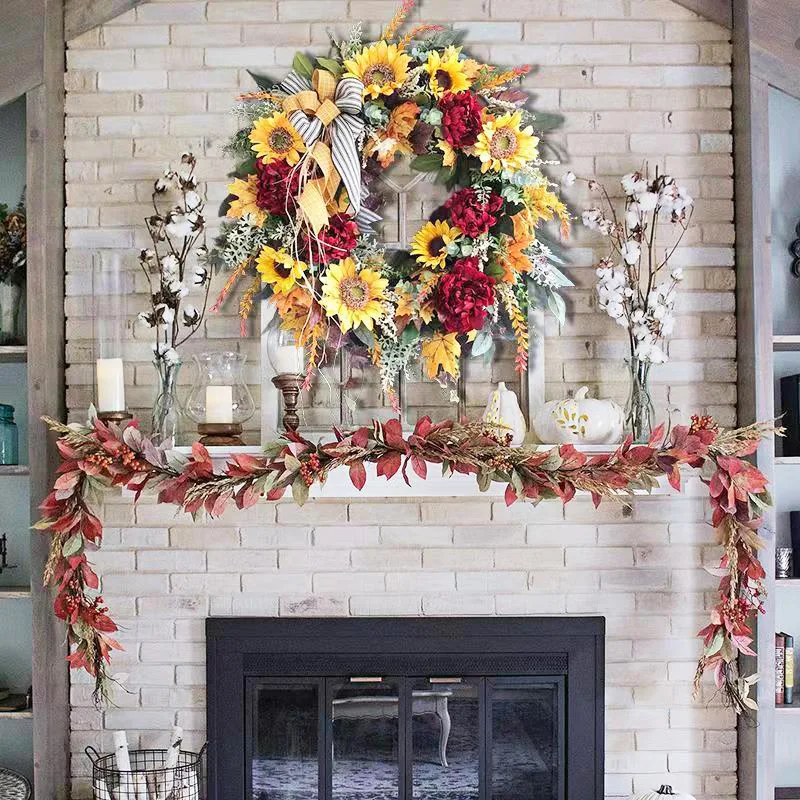 

1Pc Sunflower Wreath Romantic Hanging Door Decoration Artificial Flowers Garland Garden Home Party Welcome Decor