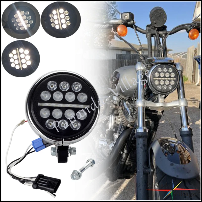 

Motorcycle 5.75'' Club Style Headlight 12V LED Round Headlamp w/ Extension Block For Harley Dyna FXDB FXDC FXDWG FXDF 2006-2017