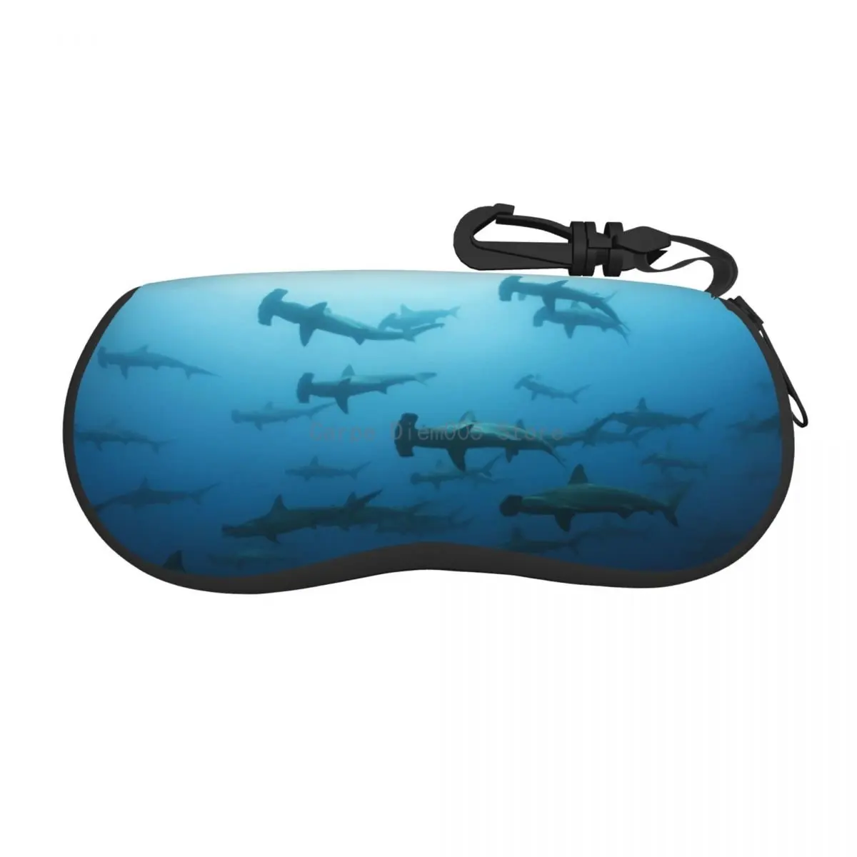 

Portable Eyewear Case Hammerhead Sharks Cruise By In The Sea Sunglasses Soft Case Glasses Box with Lanyard Zipper Eyeglass Case