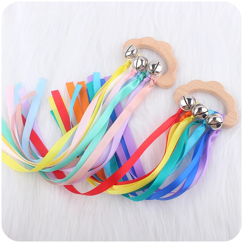 

Baby Sensory Montessori Toys Wooden Ring Rainbow Ribbon With Bells Hand Bells Toddler Newborn Colour Recognition Educational Toy