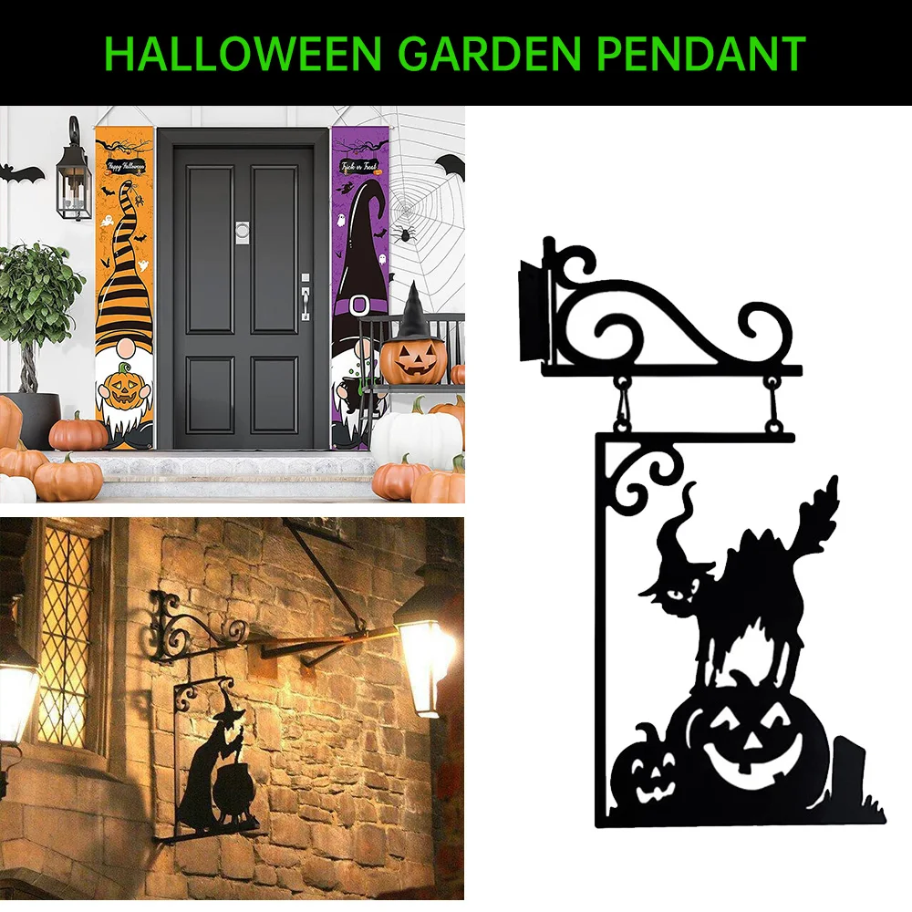 

Halloween Decor Doorframe Hanging Witch Silhouette Shape Metal Cast Iron Garden Corner Sign Pumpkin Bat Ghost Vintage Decoration