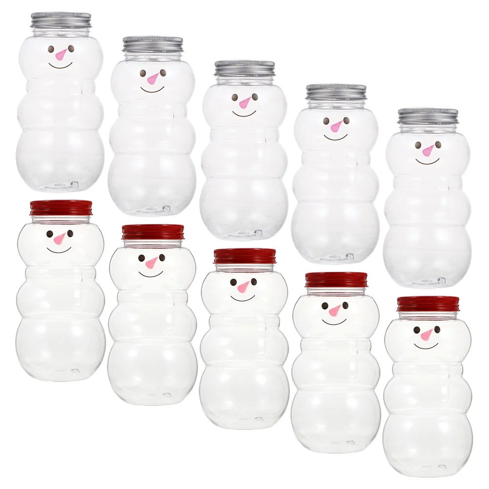 

10 Pcs Christmas Drink Xmas Juice Snowman Candy Jars The Pet Adorable Portable Milk Beverage Wrapping Caps