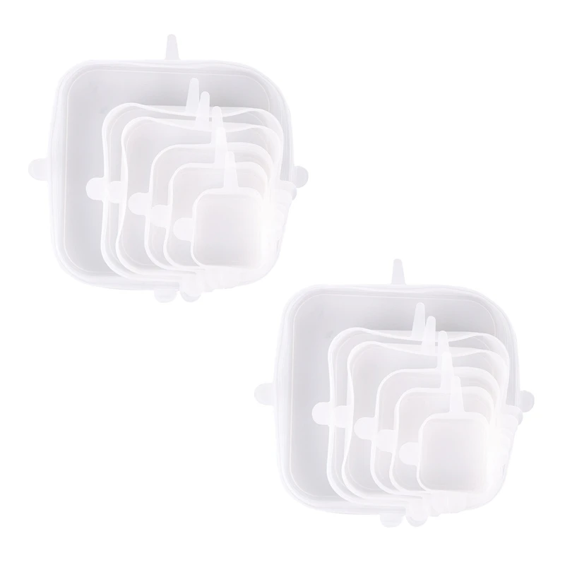 

JFBL Hot 12Pcs Reusable Silicone Lids,Square Covers For Food Replacement Bowl Wraps Container Lids, Microwave Dishwasher Use Saf