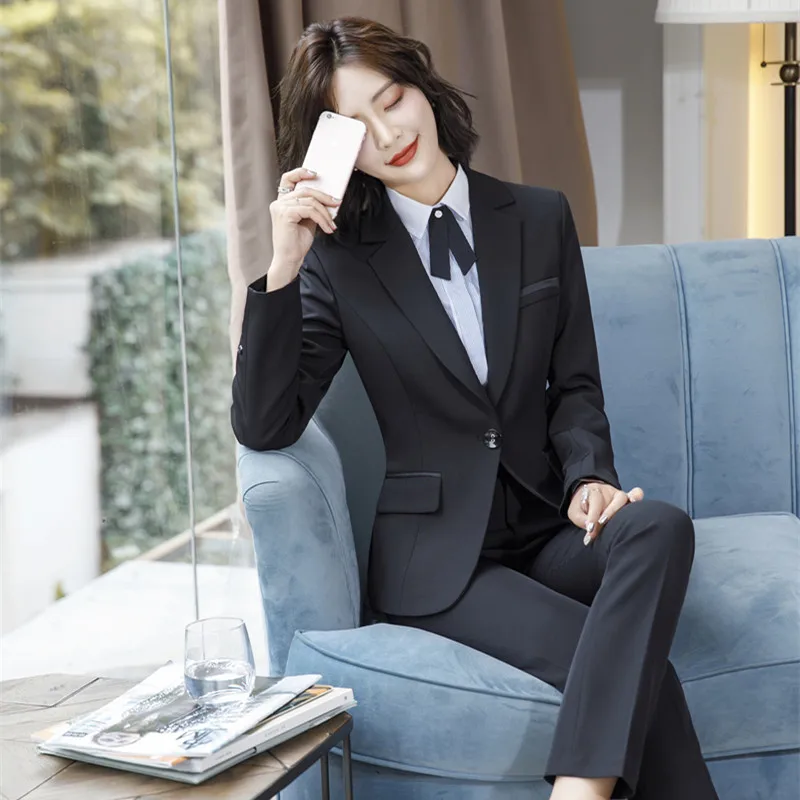 Women Business 2 Piece Pants Spring Autumn Blazer Set Black Pant Suits Office Lady Work Formal Jacket Suit Female Oversize 5XL