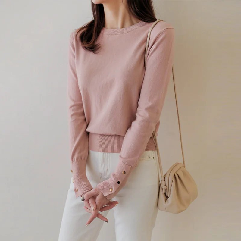 

2022 new loose knit top women's long sleeve round neck sweater Black