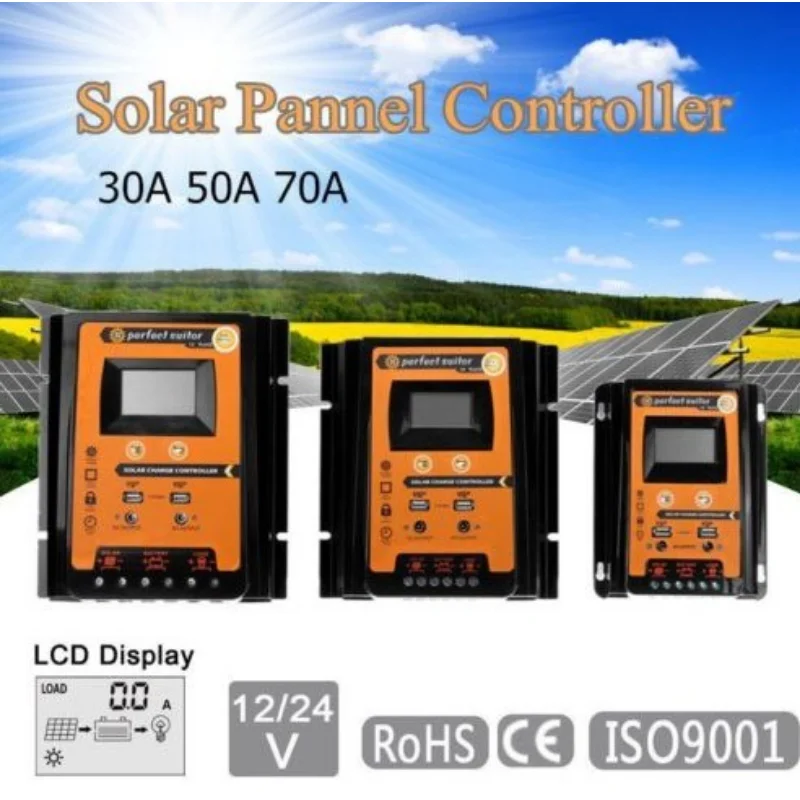 12V/24V 30A Контроллер заряда солнечной батареи панели Регулятор двойной USB