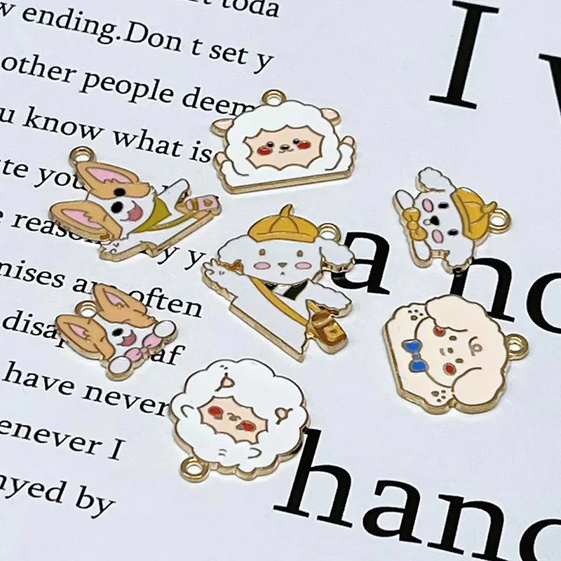 

Charms 10Pcs Cute Animal Corgi Puppy Lamb Making Diy Keychain Accessories Fashion Gold Plated Pendant Handmade Jewelry