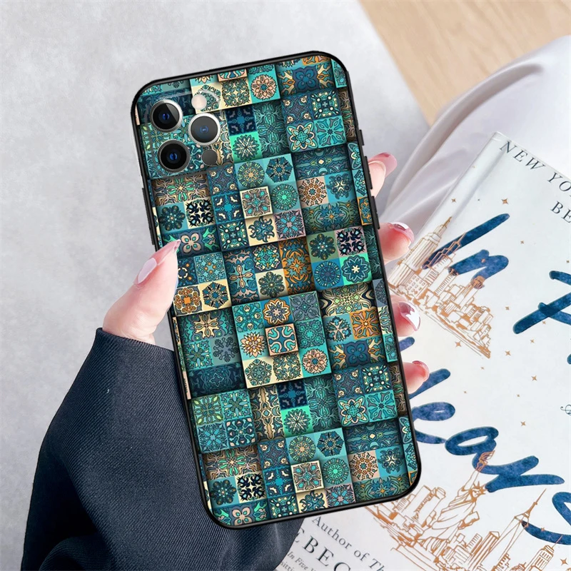 Эстетический чехол для телефона в стиле бохо с мозаикой для iPhone 16 Pro Max 11 12 13 Mini 14 15 Pro Max XR 15 16 Plus 16e Cover Coque (art.: 3920ccd04abcb) - 3920ccd04abcb