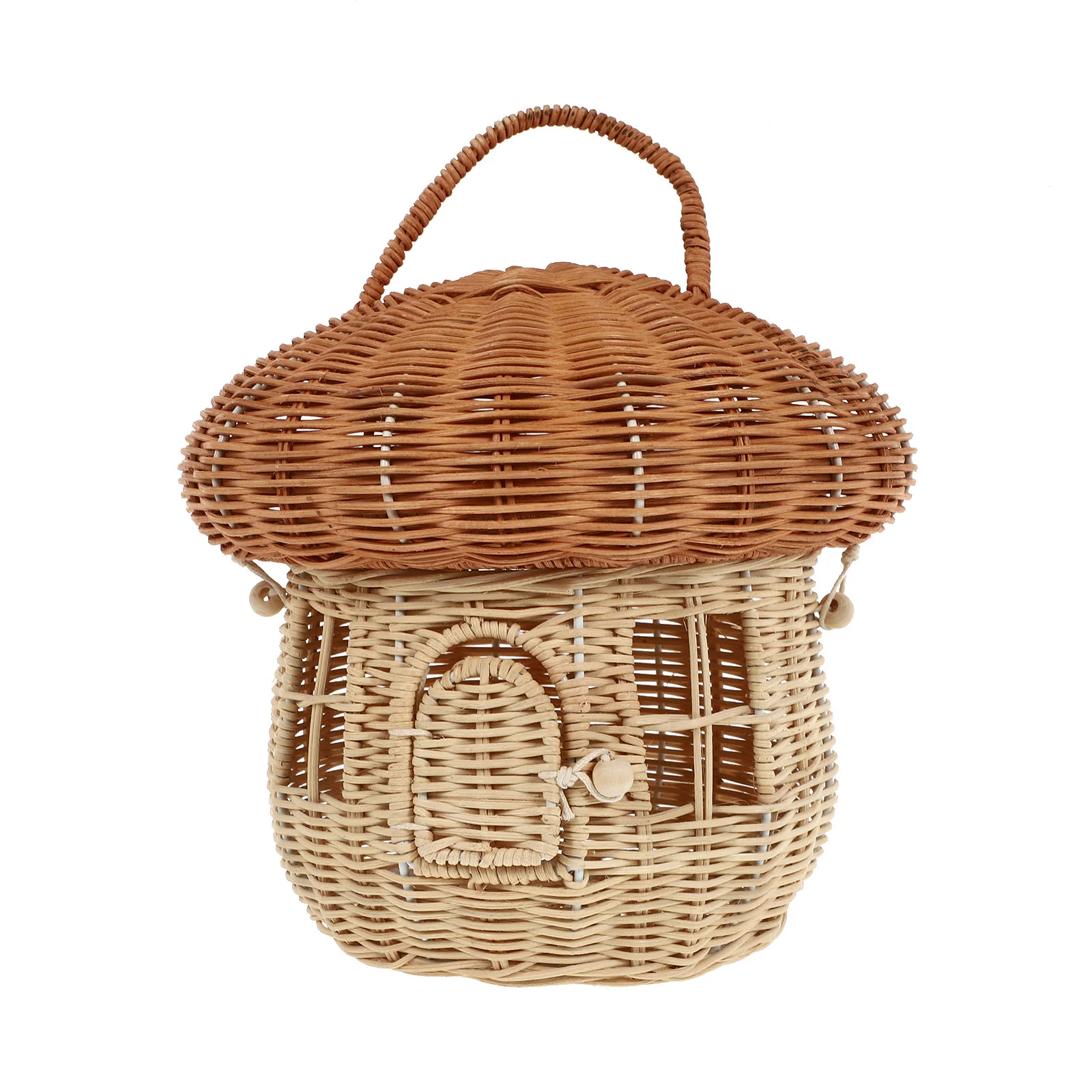 

1pc Lovely Mushroom Shape Rattan Woven Basket Desktop Decorative Ornament