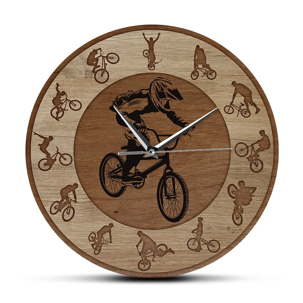 

Extreme Sport BMX Cycling Printed Wall Clock For Boys Room Freestyle Wheelie Wall Art Decorative Watch Racing Bicycle Rider Gift