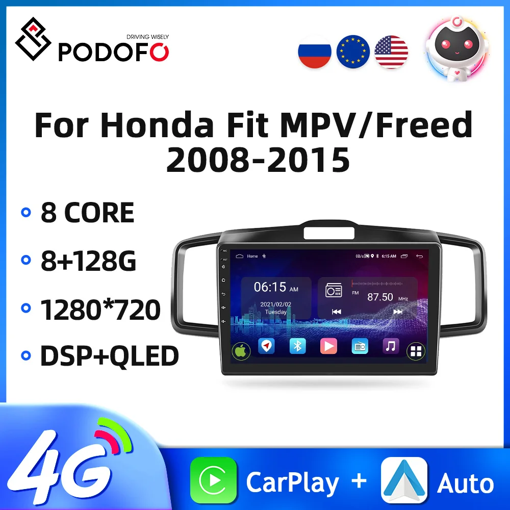 

Podofo 2din Car Radio Android Auto Stereo For Honda Fit MPV/Freed 2008-2015 Car Multimedia Player GPS Navigation 4G WIFI Carplay