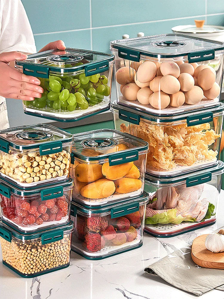 Kitchen Storage Food organizer Container PET Seal Stable Cans For Fridge High-capacity Fresh Eggs Vegetable Fruit Storage Box