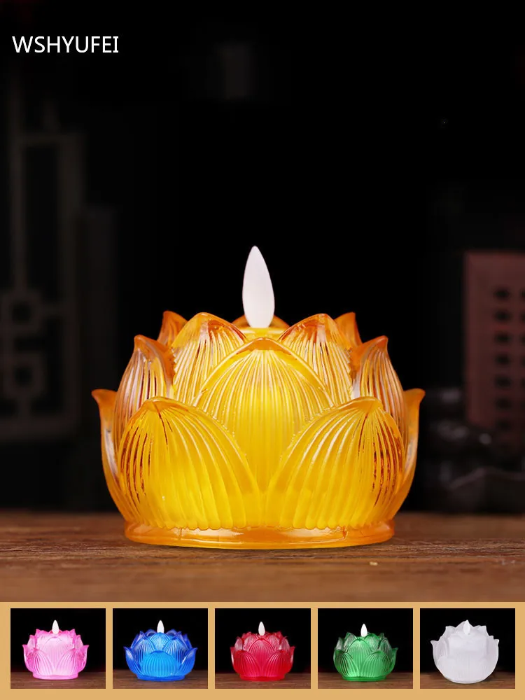 

Exquisite Glazed Buddha Hall Lamp Decoration LED Lotus Lamp Household Electronic Changming Lamp Ornaments Buddhist Supplies