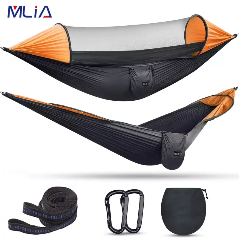 

MLIA Large Camping Hammock with Mosquito Net 2 Person Pop-up Parachute Lightweight Hanging Hammocks Tree Straps Swing Hammock