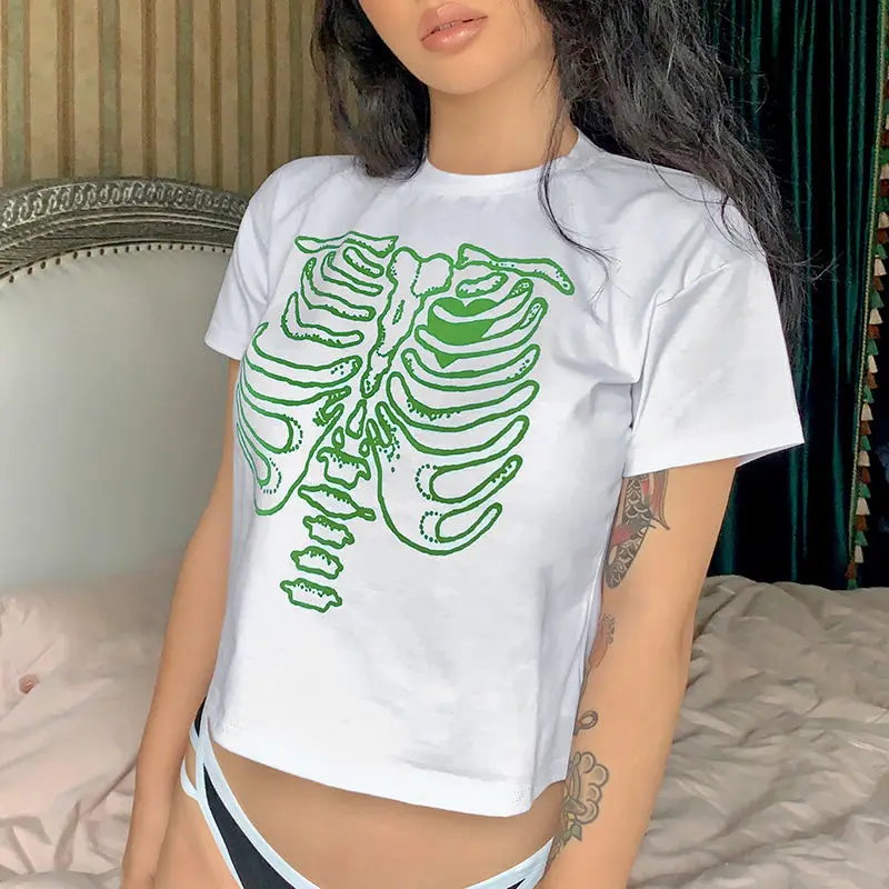 

Female Retro Street Short-sleeved Sexy Sternum Love Print Short-sleeved Trendy T-shirt Female Sweet Spicy Girl Personality Top