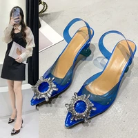 star style green blue soft pvc women sandals fashion crystal heeled slingbacks summer shoes high heels wedding bride shoes pumps