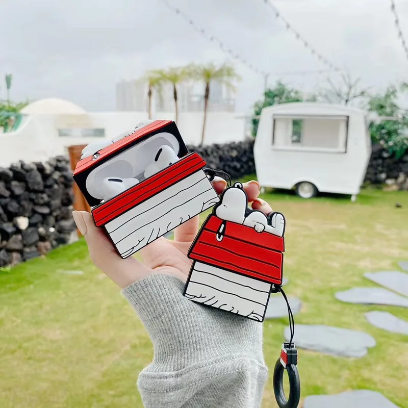 Фото 3D-чехол для наушников с милым мультяшным Снупи для Airpods 4, 2, 3, 1, Pro 3, 2, беспроводных Bluetooth-гарнитур, защитный мягкий чехол с подвеской №4