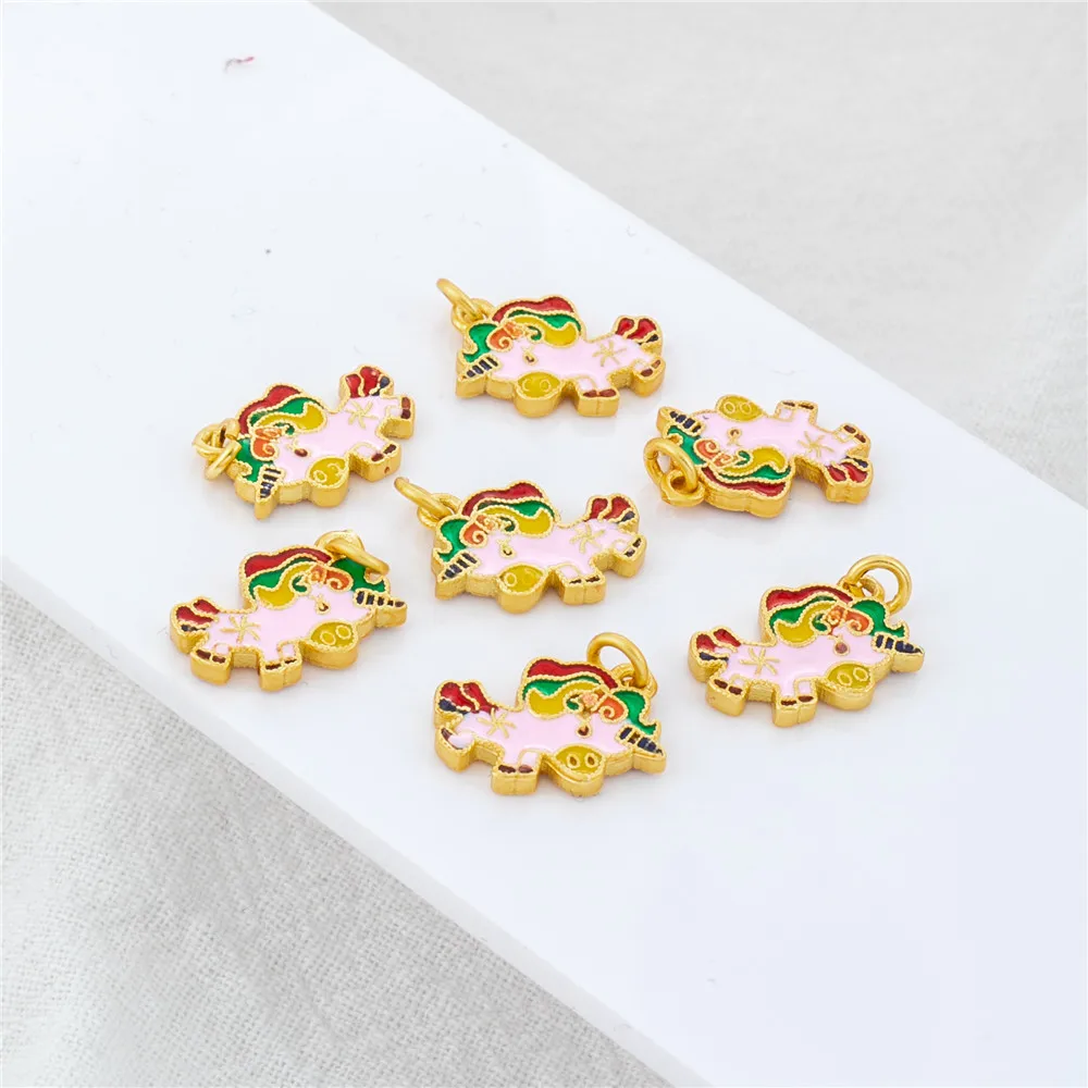 

18k package gold color retaining dumb gold dripping unicorn tag 9 * 13mm pendant diy bracelet necklace pendant earrings