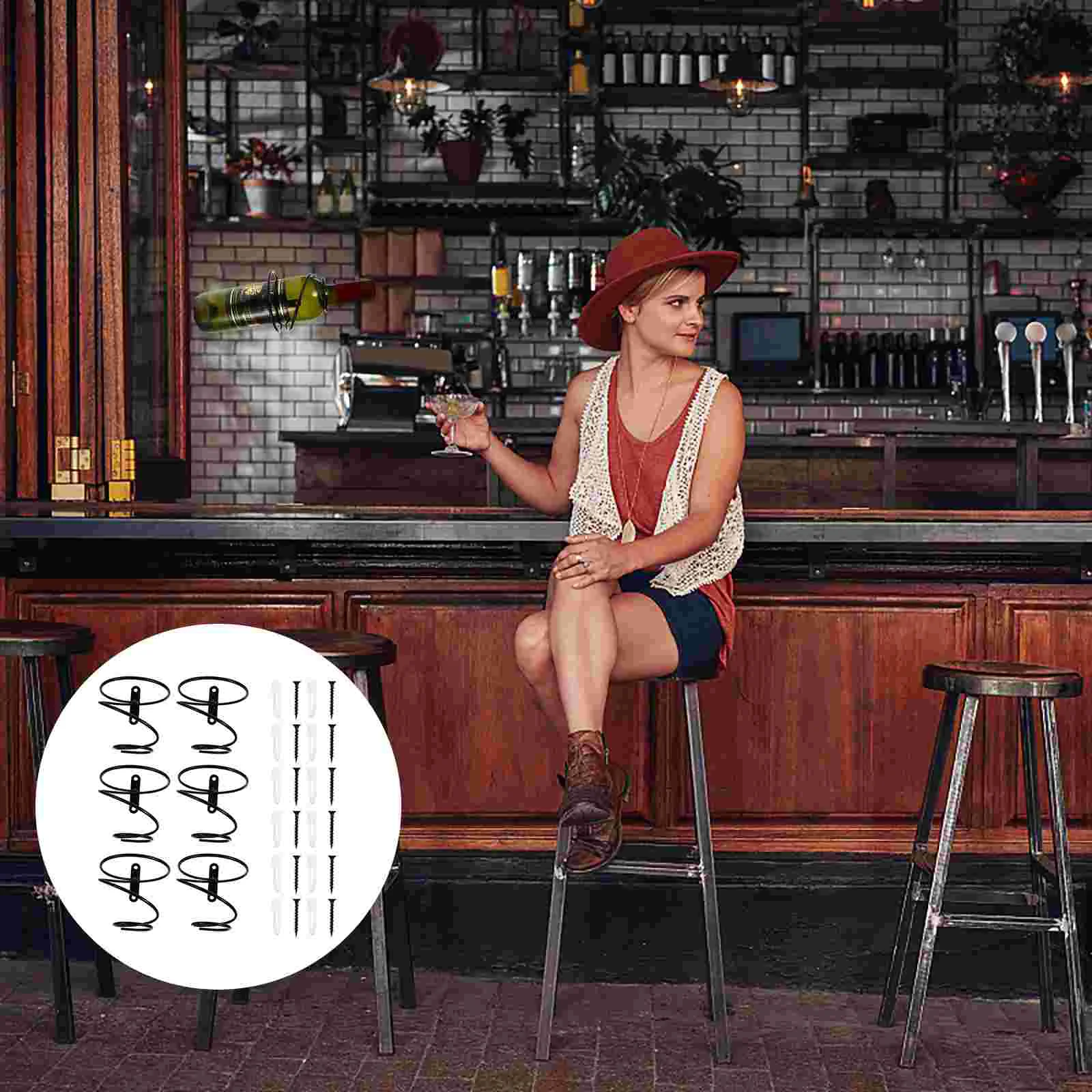 

Rack Bottle Wall Holder Mounted Bottles Storage Display Stand Red Drinks Hanger Spiral Hanging Metal Racks Iron Shelf Beverage