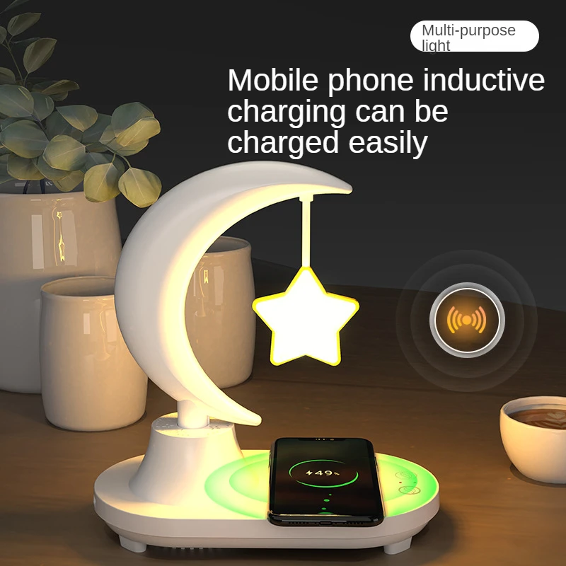 

Multi-function Night Light Bluetooth Speaker Colorful Bedside LED Desk Lamp with Wireless Charger Mobile Phone Charger Stand