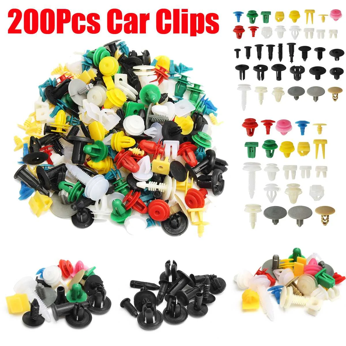 

200PCS Universal Mixed Auto Fastener Car Bumper Clips Retainer Push Engine Cover Car Fastener Rivet Door Panel for Fender Liner