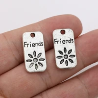 10pcs tibetan silver plated friends forever flower charms pendants for jewelry making necklace findings diy handmade 23x12mm