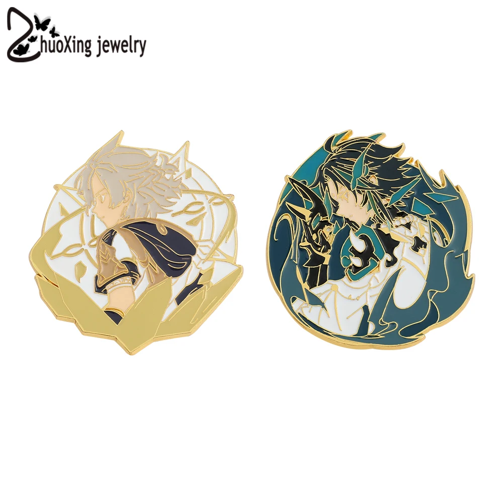 

Albedo Xiao Genshin Impact Popular Anime Brooch Luminous Lapel Pin Cartoon Jewelry Traveler Badge Backpack Accessories Gift